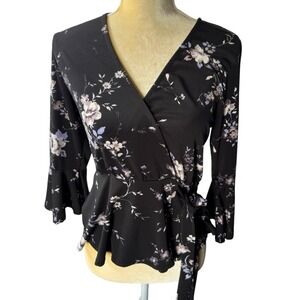 Pen & Paper Floral Baby Doll Tie Y2K Bell Sleeves Whimsical Dark Academia